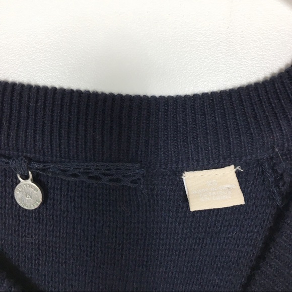 ANTHRO Knitted & Knotted Cold Shoulder Navy Knit Bell Sleeve Sweater Size XS - Picture 4 of 6